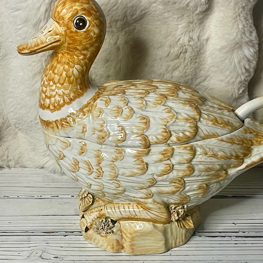 Vintage Jay Willfred NY Italian Art Majolica Duck Tureen Ladle‎ Soup Casserole
